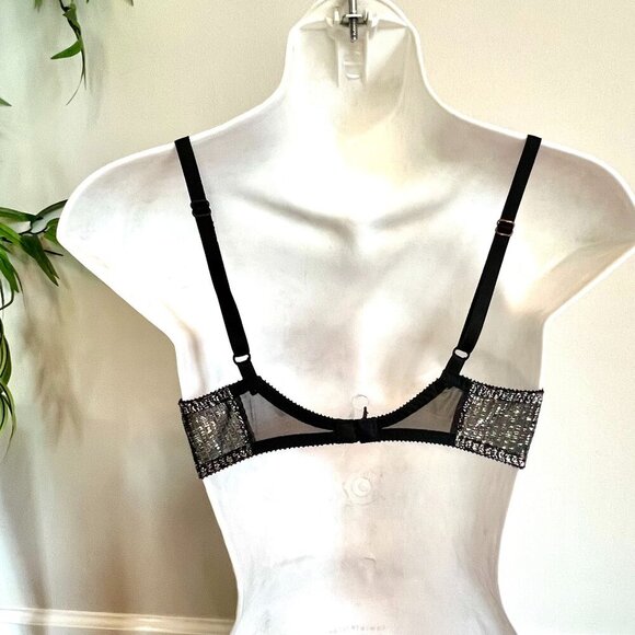 Vintage Lily of France NWT Demi Lace Bra in Metallic Silver and Black Lace - Picture 11 of 15